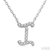 1/20 ctw Initial 'I' Round cut Diamond Pendant With Chain in 14K White Gold